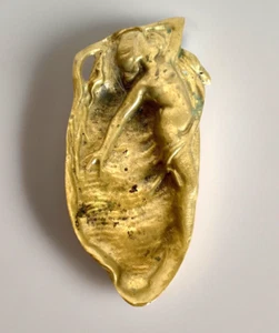 Antike massive Messing Figur Meerjungfrau/Akt Frau Pin Tablett/Schale/Pfeifenhalter, 6+" - Bild 1 von 7