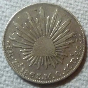 1863 Zs MO - MEXICO - 8 REALES - ZACATECAS - SILVER CROWN - HIGH GRADE - RARE! - Picture 1 of 5