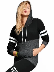 VICTORIA'S SECRET PINK High Low Tunic Perfect Full Zip Sweat Hoodie Black Gray M - Picture 1 of 3