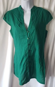 Charlotte Russe Blouse Tunic L Kelly Green Button Up Cap Sleeve V-Neck Beachy - Picture 1 of 6