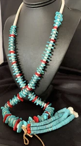 Native Santo Domingo blau türkisrot korallenrot 34"" Halskette Nugget Perle 13197 - Bild 1 von 12