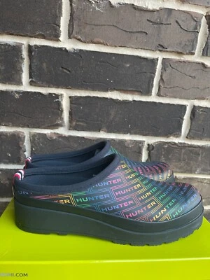 New $99 Hunter  Clog WFF2248RMA-ATM Rainbow Signature  Black Mules Size US 8 - Image 1 of 4