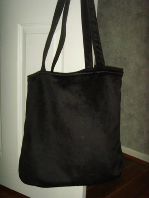 NEW  IN PLAIN BLACK  VELVET  FABRIC 15" Tote shoulder  bag  LINED magnetic - Image 1 of 4