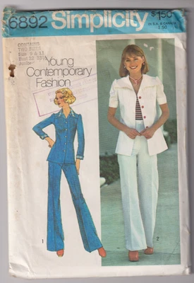 6892 SIMPLICITY c.1975 - SHIRT/JACKET w Tucks & PANTS - Jr Sz S 9/11 B 32/33.5" - Image 1 of 2