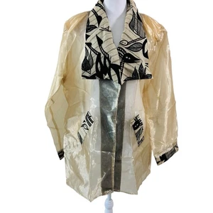 Vintage 70s Avant Garde Organza Blazer Jacket Womens Size L Open Front Nude USA - Bild 1 von 11