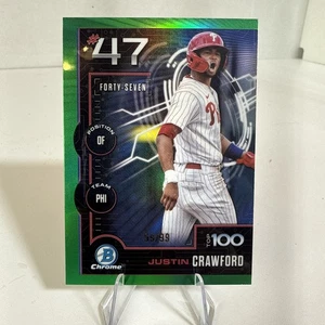 2025 Bowman Chrome Justin Crawford Green Refractor Top 100 59/99 Phillies - Bild 1 von 7
