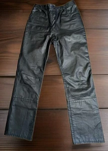 Vintage brasilianische schwarze Lederhose Damengröße 7 (Akt 25 x 29) Biker gefütterte Taschen - Bild 1 von 16