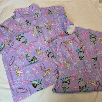 Disney Store Vintage Rare Tinkerbell Polynesian Hawaiian Print Pajamas L NWOT - Изображение 1 из 4