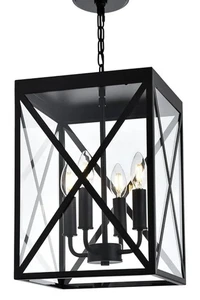 Large Outdoor Pendant Light for Porch, Black Outdoor Hanging Light Fixture wi... - Picture 1 of 8