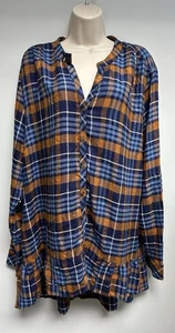 Matilda Jane Damen Übergröße XXL braun blau kariert Tunika Shirt Kleid mit Knöpfen - Bild 1 von 9