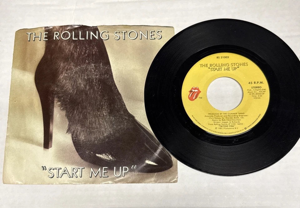 45 rpm Vintage 7” Vinyl Single Hit Record Jukebox Rolling Stones Start Me Up - Image 1 of 1