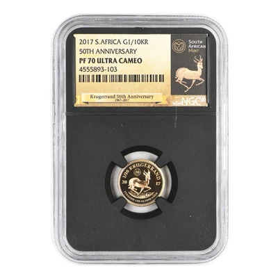 Sudáfrica 2017 1/10 oz oro Krugerrand NGC PF-70 ultra camafeo 50 aniversario Foto 1 de 2