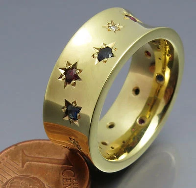 REIF-DESIGN - SCHICKER MEMORY RING EDELSTEINE - 999 FEINSILBER GELB VERGOLDET - Bild 1 von 4