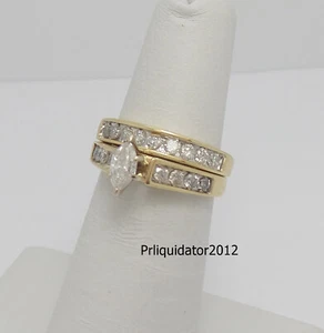 1CT Natural Marquise Diamond Engagement Wedding Ring Bridal Set 14K Yellow Gold - Picture 1 of 16