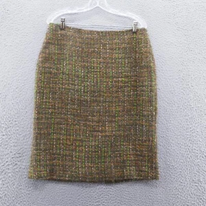 Falda Lápiz Talbots Mujer Tweed 10 Marrón Verde Forrada a Cuadros Preppy Carrera - Imagen 1 de 13