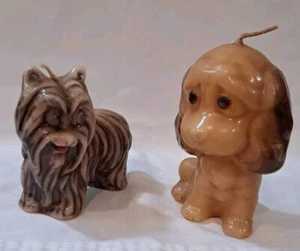 PAAR GEFORMTE HUNDEFIGUREN KERZEN VINTAGE YORK TERRIER & WELPE NEUHEIT UNBELEUCHTET - Bild 1 von 10