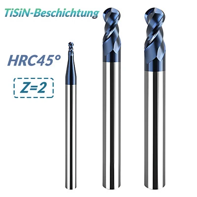 VHM Radiusfräser Schaftfräser Z=2 TiSiN Kugelkopffräser HPC Fräser R0.5 bis R10 - Bild 1 von 4