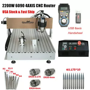 4-Achsen CNC 6090 Fräser Fräsen Graviermaschine Schnitzen Schneidemaschine 2200W US - Bild 1 von 12