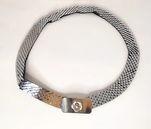 Vintage Metal Silver Fish Scale Stretch Belt Silver Buckle - Picture 1 of 4