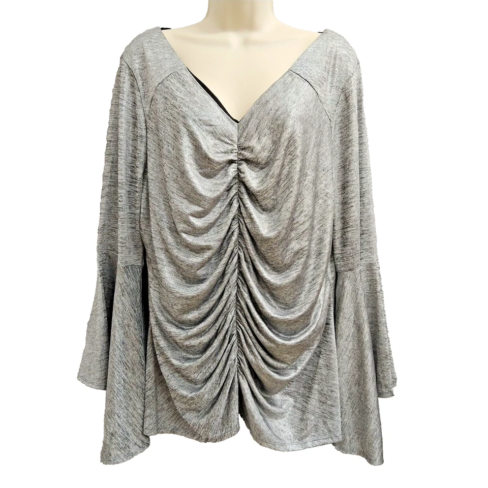 Blusa Top Thalia Mujer Plus 2XL Gris Tono Plateado Fluido Elegante Damas Foto 1 de 4