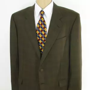 44 L Hickey Freeman Brown Plaid Tweed Wool 2 Btn Mens Jacket Sport Coat Blazer - Picture 1 of 8