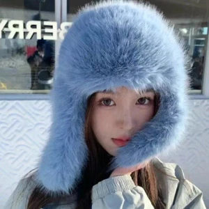 Women's Faux Fox Fur Hats Russian Ushanka Aviator Trapper Hat Warm Hunter Hat - Picture 1 of 29