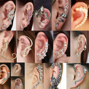 Fashion Women Crystal Clip Ear Cuff Stud Wrap Cartilage Earring Punk Jewelry UK