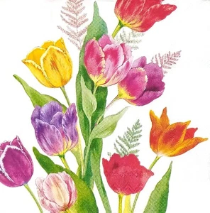 Z054# 3 servilletas de papel pequeñas individuales para decoupage patrón de flores de tulipán en blanco - Imagen 1 de 10
