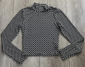 Top Ambiance cuello falso manga larga negro blanco para mujer pequeña empresa informal - Imagen 1 de 5