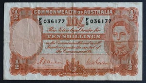 (1939-1941) Australien 10 Shillings (1/2 Pound) Banknote P#25a Sheehan/McFarlane - Bild 1 von 2