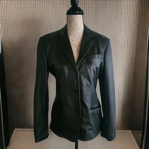 Y2K Lauren Ralph Lauren Blazer schwarz Leder 3 Knöpfe Damen 6 Taschen  - Bild 1 von 15