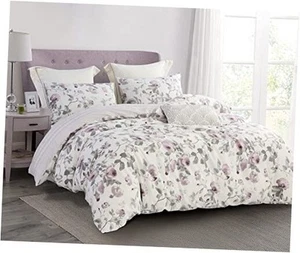 Comforter Size, 600 Thread Count Cotton White Print with King Purple Floral - Picture 1 of 8