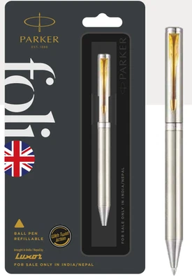 Bolígrafo Parker Folio acero inoxidable borde dorado (paquete de 5) Foto 1 de 3