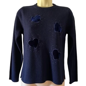 Copper Key Juniors Navy Blue Sweater with Velvet Heart Appliqués Pullover Y2K - Picture 1 of 10