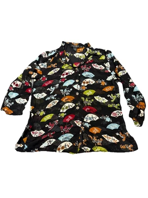 Blusa top asiática de seda Citron Santa Monica abanico oriental para mujer talla M  Foto 1 de 4