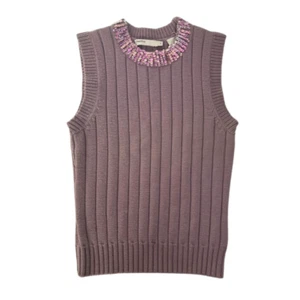 Chaleco Suéter Vintage Perry Ellis Púrpura Lentejuelas Grueso Acanalado 100% Lana Talla Pequeña - Imagen 1 de 9