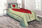 Rustic Quilted Coverlet & Pillow Shams Set, Heart Symbol Wooden Wall Print