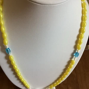 Vintage Plastic Rosary Yellow, Blue, White 20 Inches And 7 Inch Drop - Picture 1 of 7
