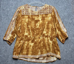 Cato Shirt Women 18W Brown Boho Artsy Hippie Embroidered Flowy Elastic Waist Fun - Picture 1 of 13