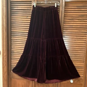 NWT$22O JW LosAngeles Johnny Was Dark Spice Velvet Wide Leg Tiered Pant X-SMALL - Picture 1 of 5