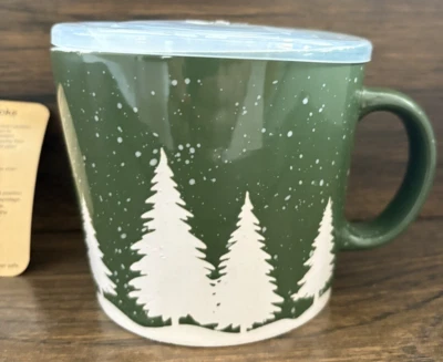 Taza/tazón de sopa Robert Stanely verde bosque con árboles blancos con tapa Foto 1 de 4