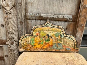 Ancient Old Bone Inlaid Hand Miniature Painting Mughal King Queen Arch Panel - Picture 1 of 12