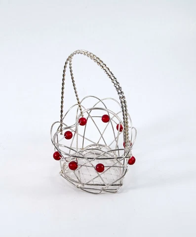 Valentine's Day Twisted Wire Basket Heart Shaped With Red Accents Cover