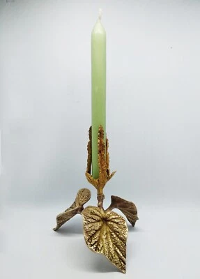 Ancien bougeoir en bronze en forme de feuilles old bronze candlestick - Photo 1/4