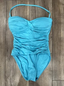 $ 109 LA BLANCA TWIST FRONT BANDEAU EINTEILER BADEANZUG TRÄGERLOS BLAU GRÖSSE 4 NEU OHNE ETIKETT - Bild 1 von 4