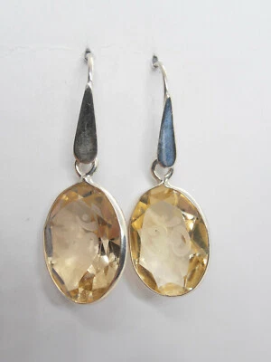 Orecchini in ARGENTO 925 con TOPAZI GIALLI naturali con inciso "OM" sulla tavola - Immagine 1 di 4