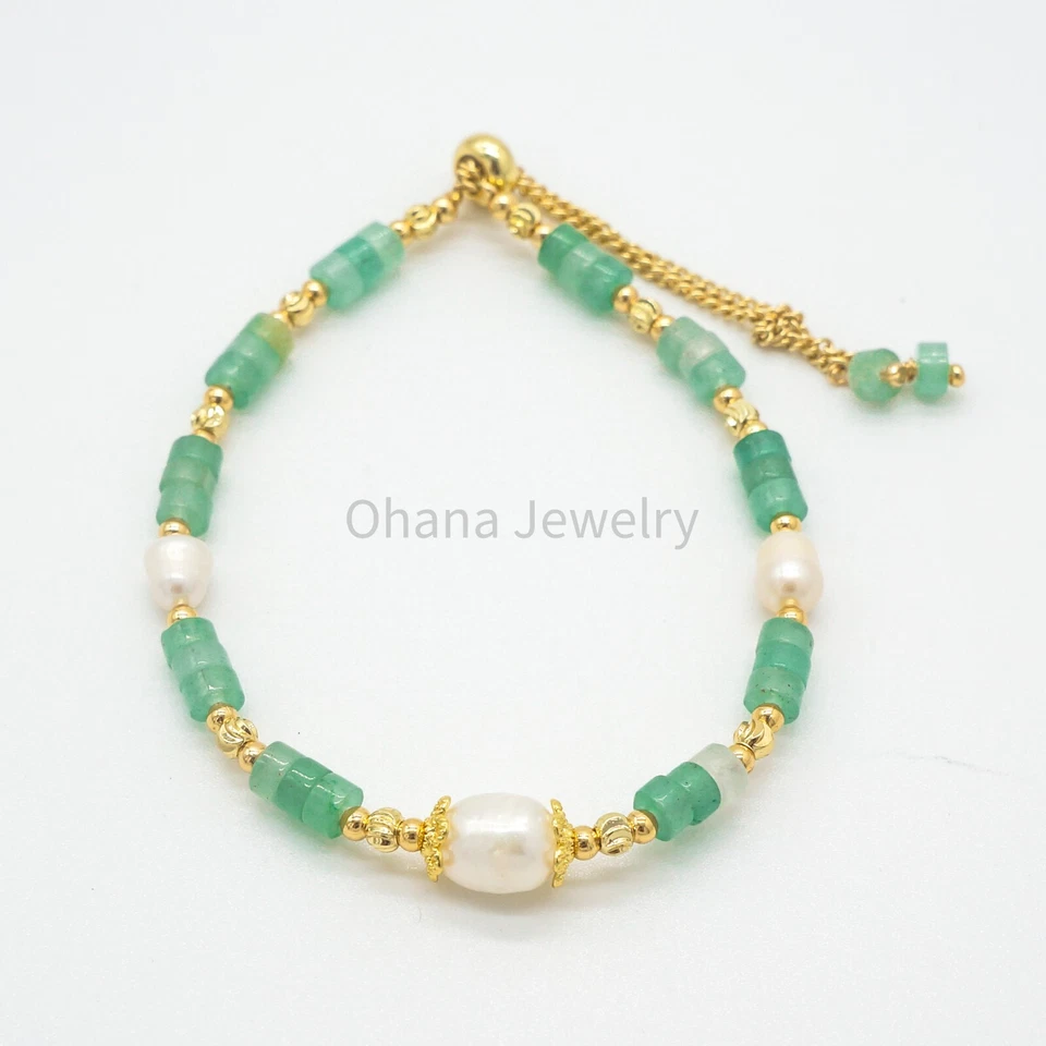 Pulsera de cobre ajustable con perlas de agua dulce disco de jade verde natural - 1 perla Foto 1 de 1