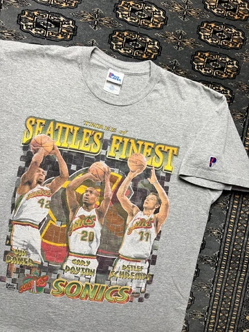 Vtg Seattle Sonics Supersonics Gary Payton Vin Baker Detlef Schrempf Shirt 2XL Cover