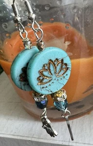 Lotus Flower And hamsa Hand Earrings - Picture 1 of 7