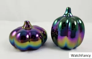 Set 2 NEW 2024 Dark Iridescent Mini Ceramic Pumpkins Halloween Target Bullseye - Picture 1 of 3